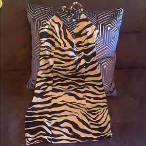 Zebra print fitted halter dress